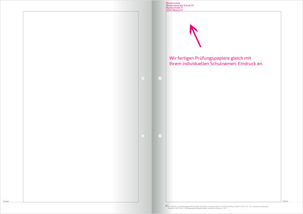 Hüllbogen blanko, ohne Kopfteil, mit Eindruck des Schulnamens