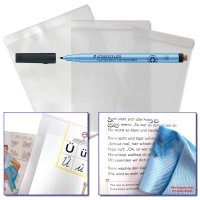 Set mit 3 Überhangfolien und abwischbarem Stift...