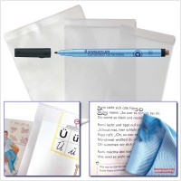 Set mit 3 Überhangfolien und abwischbarem Stift...