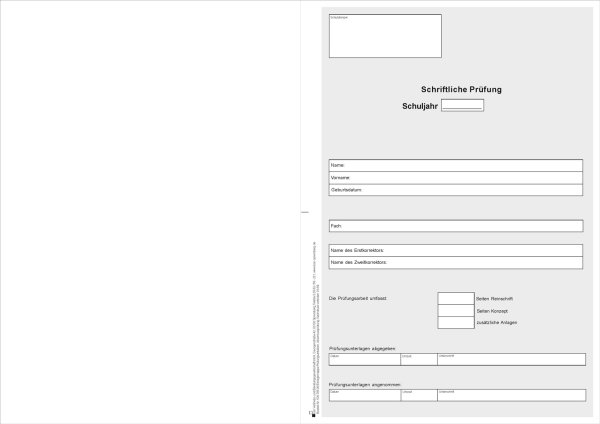 Einlegemappe für die schriftliche Prüfung (Abitur- und Abschlussprüfung)