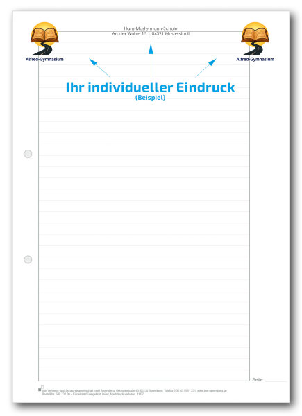 Einzelblatt liniert, ohne Kopfteil, 1 Pack zu 100 Blatt