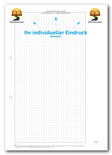 Einzelblatt kariert, ohne Kopfteil, Korrekturrand 4,5 cm