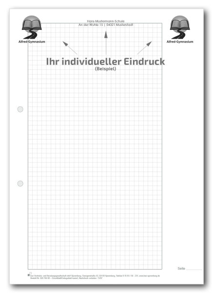 Einzelblatt kariert, ohne Kopfteil, Korrekturrand 4,5 cm