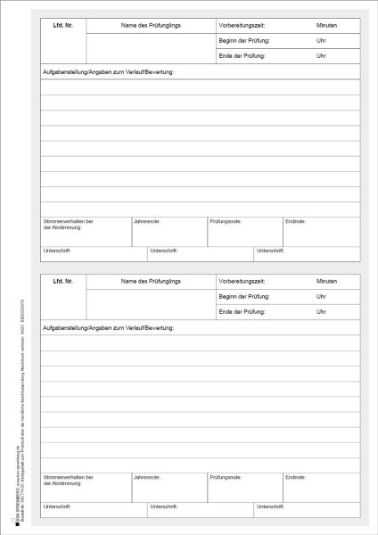 Einlegeblatt zum Protokoll über die mündliche Abschlussprüfung, RSA / qualif. HSA