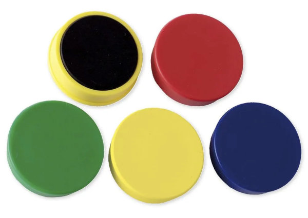 40 farbige Magnete für die Tafel, ø 32 mm, Set mit 4 Boxen je 10 Stück rot, gelb, grün, blau