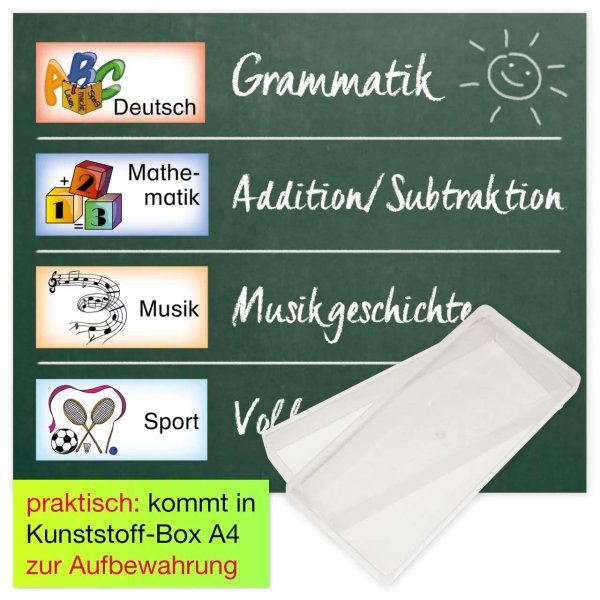 40 Stundenplan-Bildkarten für die Tafel, magnetisch, in Aufbewahrungsbox