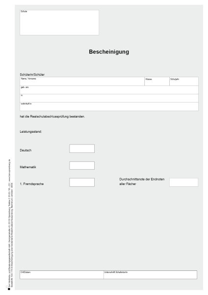 Bescheinigung über bestandene Abschlussprüfung DIN A4
