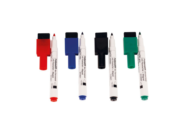 4er Set Folienstifte non permanent mit Filzwischer + Magnet, mehrfarbig