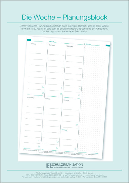F&L Die Woche - Planungsblock A4, für das Büro oder für zu Hause