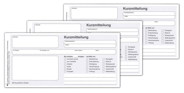 3er Pack Kurzmitteilung - Block mit 50 vorgedruckten Blättern