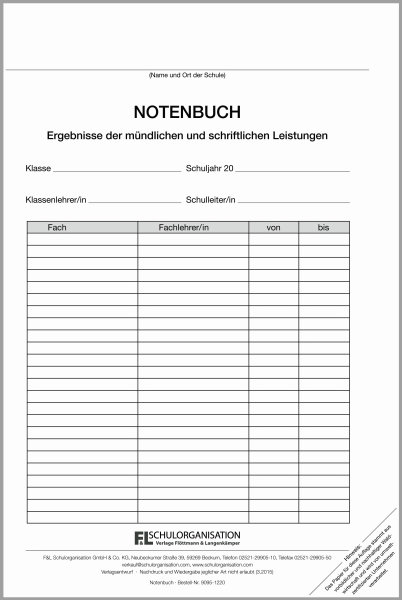Notenbuch, Ergebnisse mündliche/ schriftliche Leistungen, blau
