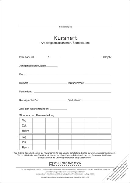 Kursheft - Arbeitsgemeinschaften/ Sonderkurse, orange