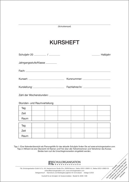 F&L Kursheft, 2 Kurshalbjahre, blau