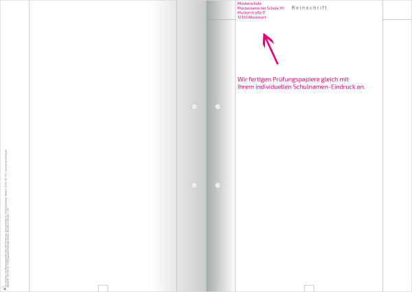 Hüllbogen blanko, Reinschrift, mit Eindruck des Schulnamens