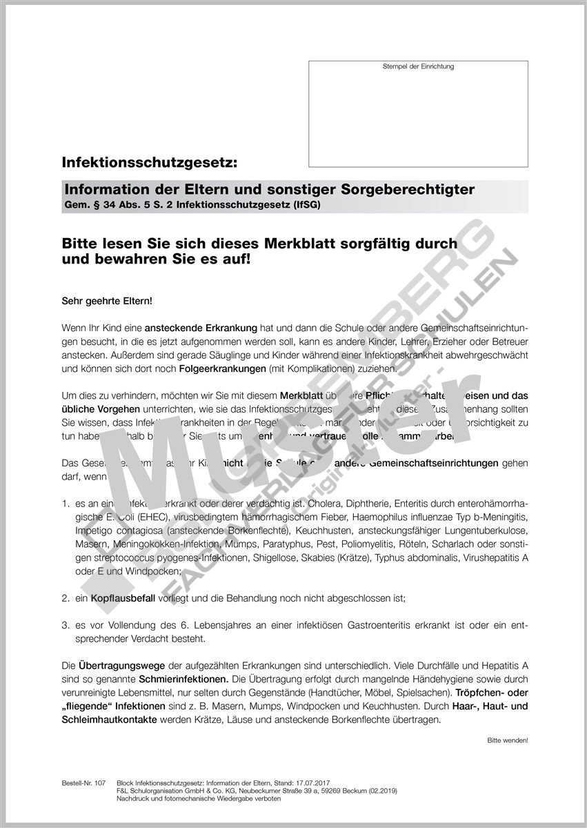 Infektionsschutzgesetz - Information der Eltern - 50110700
