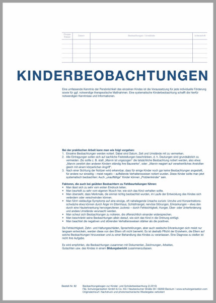 F&L Beobachtungsbogen für Kinder
