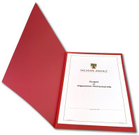 Premium Zeugnis-Überreichungsmappe rot metallic mit Silberdruck  - stilvoll und hochwertig mit Eindruck
