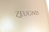 Premium Zeugnis-Überreichungsmappe elfenbein metallic + Druck braun