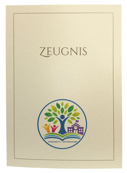 Premium Zeugnis-Überreichungsmappe elfenbein metallic + individuellem Eindruck