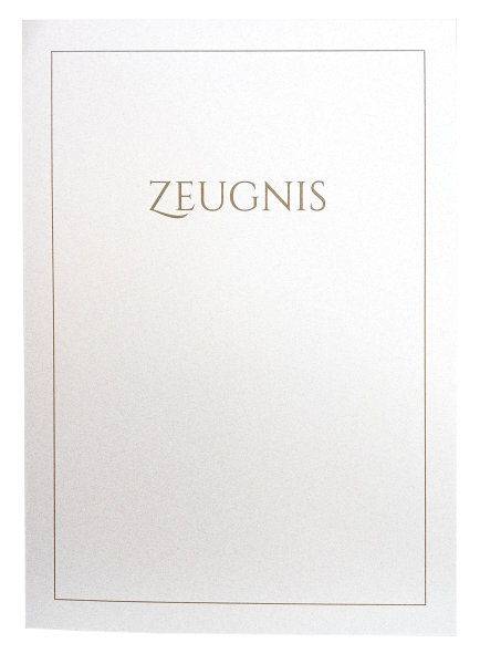 Premium Zeugnis-Überreichungsmappe weiß metallic + Druck braun