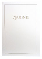 Premium Zeugnis-Überreichungsmappe weiß metallic + Druck braun