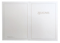 Premium Zeugnis-Überreichungsmappe weiß metallic + Druck braun
