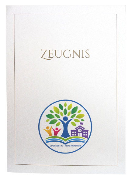 Premium Zeugnis-Überreichungsmappe weiß metallic + individuellem Eindruck