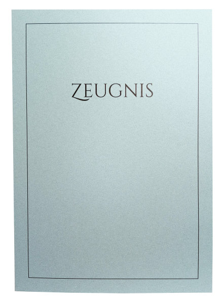 Premium Zeugnis-Überreichungsmappe pastellblau metallic + Druck schwarz
