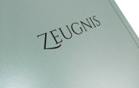 Premium Zeugnis-Überreichungsmappe pastellblau metallic + Druck schwarz