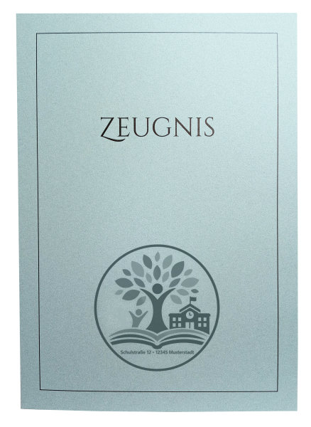 Premium Zeugnis-Überreichungsmappe pastellblau metallic + individuellem Eindruck