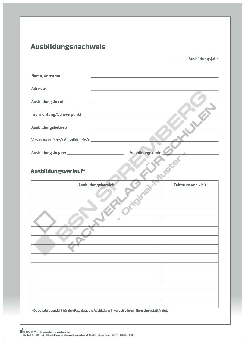 Berichtsheft Block Für Ausbildung - 50 Seiten DIN A4 Für Gewerblich-technische Berufe