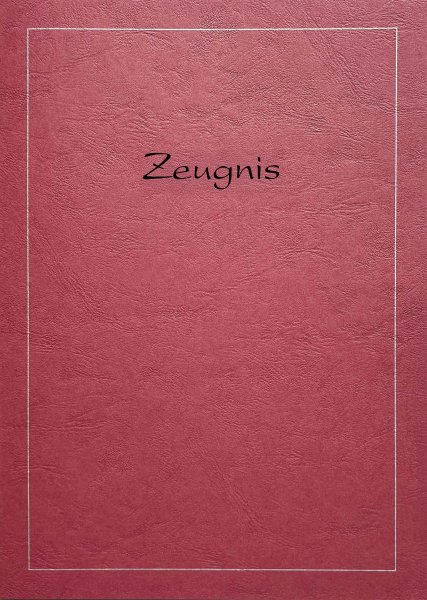 Überreichungsmappe weinrot, Rahmen silber, Titel schwarz, genarbter Karton