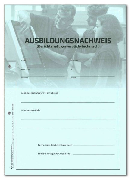 Block für den Ausbildungsnachweis / Berichtsheft für 1 Jahr gewerblich-technische Berufsausbildung, täglicher Eintrag Mo-So