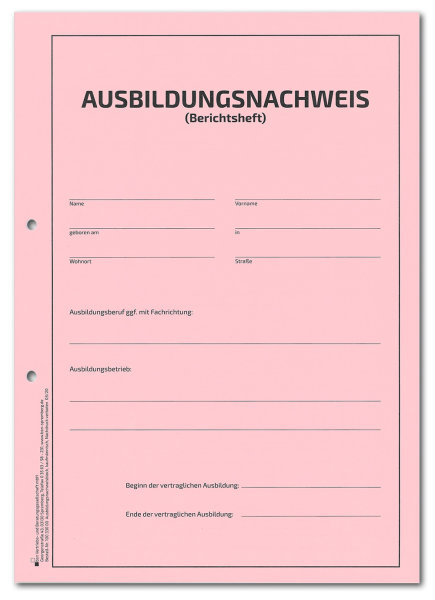 Ausbildungsnachweis / Berichtsheft als Abreißblock  für 1 Jahr  kaufmännische Berufsausbildung, wöchentlicher Eintrag