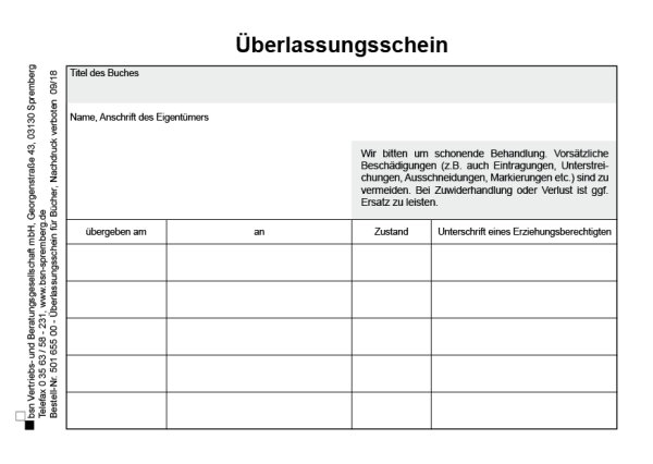 Überlassungsschein Schulbücher