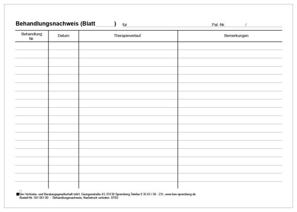 Behandlungsnachweis für Logopädie, DIN A5