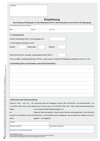 Empfehlung z. Antrag auf Über-