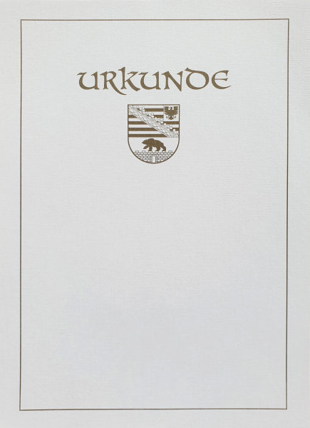 Urkunde Landeswappen Sachsen-Anhalt, Karton weiß, Golddruck: Titel/Wappen/Rahmen, DIN A4