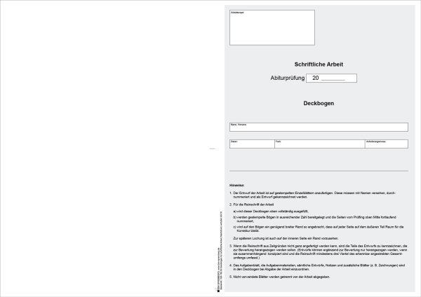 Deckbogen für die schriftliche Arbeit, Abiturprüfung