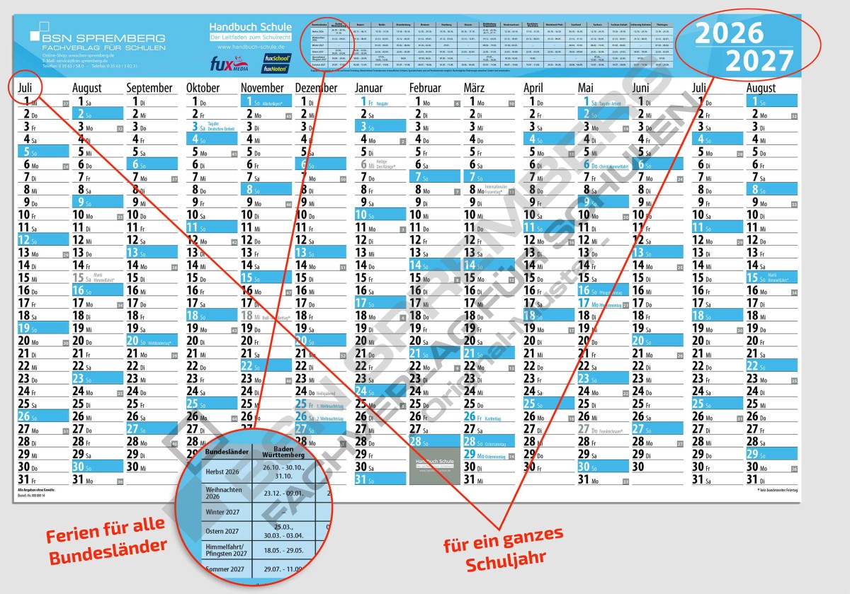Schuljahres Wandkalender XXL fuer das Schuljahr 2024/2025 DIN A4