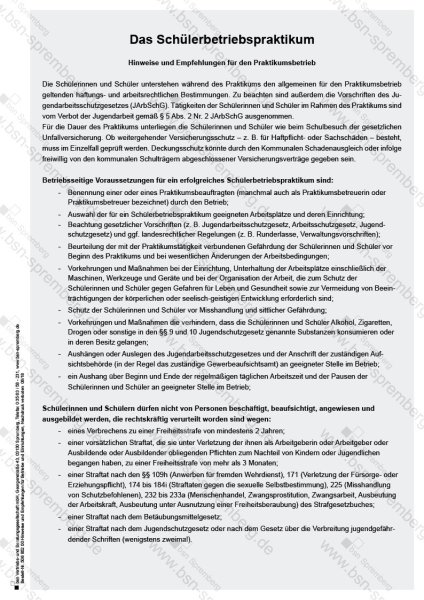 Betriebspraktikum Hinweise für Betriebs-/Praktikmsbeauftrage