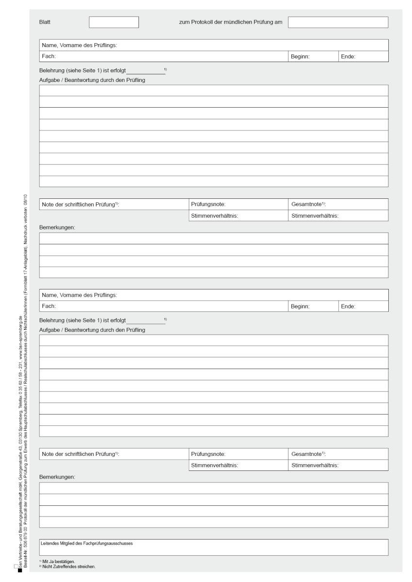 Protokoll Mündliche Prüfung