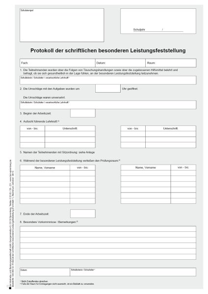 Protokoll der schriftlichen besonderen Leistungsfeststellung