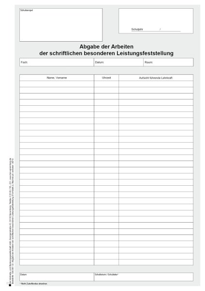 Abgabe der Arbeiten der schriftlichen besonderen Leistungsfeststellung