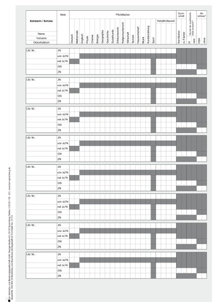 Notenliste Abschlüsse Sekun-