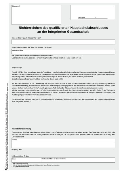 Nichterreichen des qualifizierten Hauptschulabschlussesan der Integrierten Gesamtschule